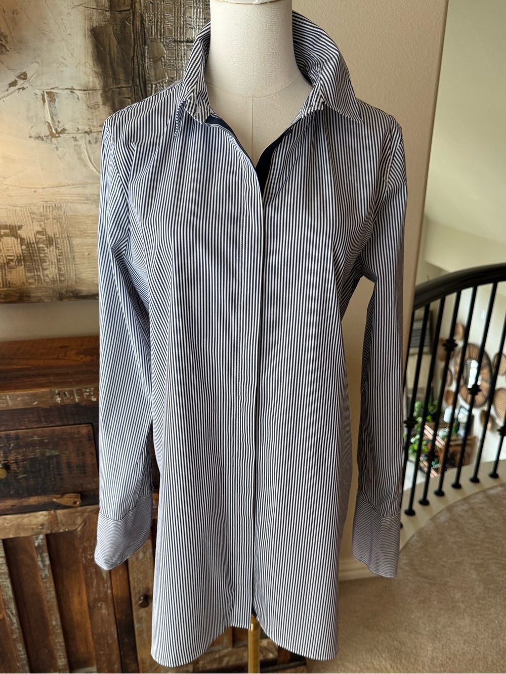 J.Crew Endless Blue Striped Button Down Long Sleeve Tunic Blouse- Size 12
